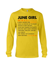 Load image into Gallery viewer, June Girl Facts Very Friendly But Dangerous Custom Design Unisex Long Sleeve
