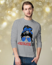 Load image into Gallery viewer, Firefighter Make You Life Safe Lady With Blue Ribbonhead Gift For Women Unisex Long Sleeve