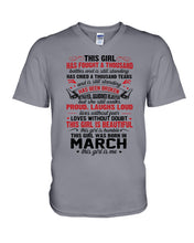 Load image into Gallery viewer, This Girl Has Fought A Thousand This Girl Was Born In March Guys V-Neck