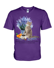 Load image into Gallery viewer, Cat With Coffee Is The Satisfaction Gift For Cat Lovers Guys V-Neck