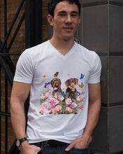 Load image into Gallery viewer, German Wirehaired Pointer With Peonies Gift For Dog Lovers Guys V-Neck