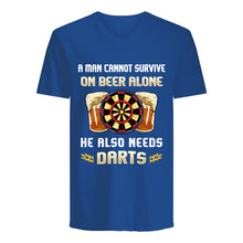 Load image into Gallery viewer, A Man Cannot Survive On Beer Alone He Also Needs Darts Trending Guys V-Neck