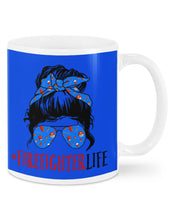 Load image into Gallery viewer, Firefighter Make You Life Safe Lady With Blue Ribbonhead Gift For Women Mug