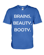 Load image into Gallery viewer, Brains Beauty Booty Special Custom Design Guys V-Neck