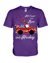 Load image into Gallery viewer, All I Need Are Love And Hockey Gift For Hockey Players Guys V-Neck