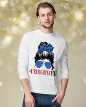 Load image into Gallery viewer, Firefighter Make You Life Safe Lady With Blue Ribbonhead Gift For Women Unisex Long Sleeve