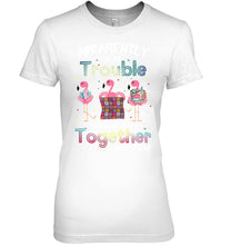 Load image into Gallery viewer, Apparently We're Trouble Pink Flamingo Quilting Together Ladies Tee