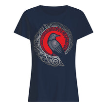 Load image into Gallery viewer, Raven Viking Culture Celtic Design Gray And Red Ladies Tee