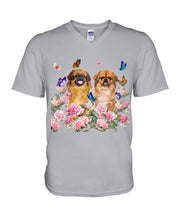 Load image into Gallery viewer, Pekingese With Peonies Gift For Dog Lovers Guys V-Neck