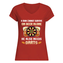 Load image into Gallery viewer, A Man Cannot Survive On Beer Alone He Also Needs Darts Trending Ladies V-Neck