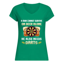 Load image into Gallery viewer, A Man Cannot Survive On Beer Alone He Also Needs Darts Trending Ladies V-Neck