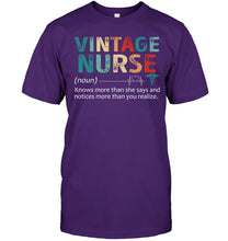 Load image into Gallery viewer, Vintage Nurse Knows More Than She Says And Notices More Than You Realize Guys Tee