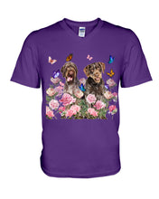 Load image into Gallery viewer, German Wirehaired Pointer With Peonies Gift For Dog Lovers Guys V-Neck
