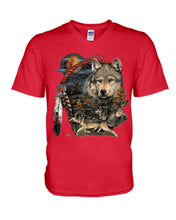 Load image into Gallery viewer, Native Wolf Gift For Wolf Lovers Guys V-Neck