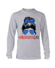 Load image into Gallery viewer, Firefighter Make You Life Safe Lady With Blue Ribbonhead Gift For Women Unisex Long Sleeve