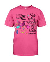 Load image into Gallery viewer, She Works Willingly With Her Hands Gift For Sew Lovers Guys Tee