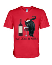 Load image into Gallery viewer, Cat Drink And Be Merry Meaningful Gift For Women Guys V-Neck