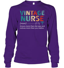 Load image into Gallery viewer, Vintage Nurse Knows More Than She Says And Notices More Than You Realize Unisex Long Sleeve