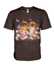 Load image into Gallery viewer, Pekingese With Peonies Gift For Dog Lovers Guys V-Neck