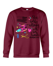 Load image into Gallery viewer, She Works Willingly With Her Hands Gift For Sew Lovers Sweatshirt