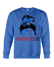 Load image into Gallery viewer, Firefighter Make You Life Safe Lady With Blue Ribbonhead Gift For Women Sweatshirt