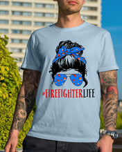 Load image into Gallery viewer, Firefighter Make You Life Safe Lady With Blue Ribbonhead Gift For Women Guys Tee