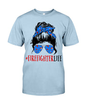 Load image into Gallery viewer, Firefighter Make You Life Safe Lady With Blue Ribbonhead Gift For Women Guys Tee