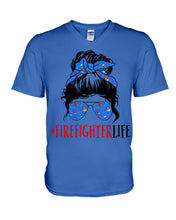 Load image into Gallery viewer, Firefighter Make You Life Safe Lady With Blue Ribbonhead Gift For Women Guys V-Neck