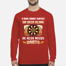Load image into Gallery viewer, A Man Cannot Survive On Beer Alone He Also Needs Darts Trending Unisex Long Sleeve