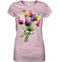 Load image into Gallery viewer, Vintage Funny Donkey With Tulip Trending For Donkey Lovers Ladies V-Neck