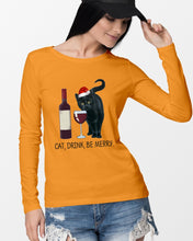 Load image into Gallery viewer, Cat Drink And Be Merry Meaningful Gift For Women Unisex Long Sleeve