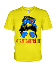 Load image into Gallery viewer, Firefighter Make You Life Safe Lady With Blue Ribbonhead Gift For Women Guys V-Neck