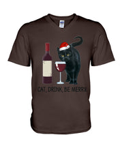 Load image into Gallery viewer, Cat Drink And Be Merry Meaningful Gift For Women Guys V-Neck