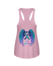 Load image into Gallery viewer, You Matter Ribbon Awareness With Angel Wings Ladies Flowy Tank
