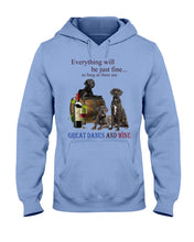 Load image into Gallery viewer, Everything Will Be Just Fine As Long As There Are Great Dane And Wine Gift For Dog Lovers Hoodie