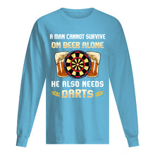 Load image into Gallery viewer, A Man Cannot Survive On Beer Alone He Also Needs Darts Trending Unisex Long Sleeve