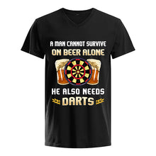 Load image into Gallery viewer, A Man Cannot Survive On Beer Alone He Also Needs Darts Trending Guys V-Neck