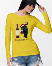 Load image into Gallery viewer, Cat Drink And Be Merry Meaningful Gift For Women Unisex Long Sleeve