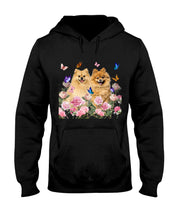Load image into Gallery viewer, Peonies Garden Butterflies Pomeranian Gift For Dog Lovers Hoodie