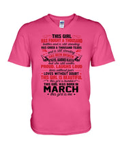 Load image into Gallery viewer, This Girl Has Fought A Thousand This Girl Was Born In March Guys V-Neck
