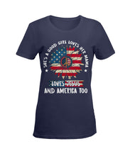 Load image into Gallery viewer, Good Girl Loves Her Mama Loves Jesus and America Too Design Ladies Tee