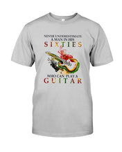 Load image into Gallery viewer, Never Underestimate A 60 Year Old Man Can Play A Guitar Guys Tee