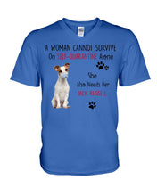 Load image into Gallery viewer, A Woman Cannot Survive Self-Quarantine Alone She Also Needs Her Jack Russell Guys V-Neck