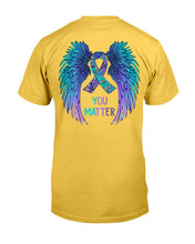 Load image into Gallery viewer, You Matter Ribbon Awareness With Angel Wings Guys Tee