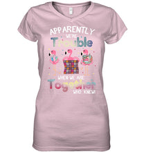 Load image into Gallery viewer, Apparently We're Trouble Pink Flamingo Quilting Together Ladies V-Neck