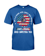 Load image into Gallery viewer, Good Girl Loves Her Mama Loves Jesus and America Too Design Guys Tee