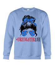 Load image into Gallery viewer, Firefighter Make You Life Safe Lady With Blue Ribbonhead Gift For Women Sweatshirt