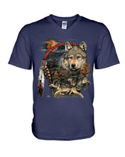 Load image into Gallery viewer, Native Wolf Gift For Wolf Lovers Guys V-Neck