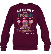 Load image into Gallery viewer, Apparently We're Trouble Pink Flamingo Quilting Together Sweatshirt
