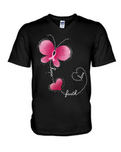 Load image into Gallery viewer, Butterfly Faith Breast Cancer Awareness Meaningful Gift Guys V-Neck